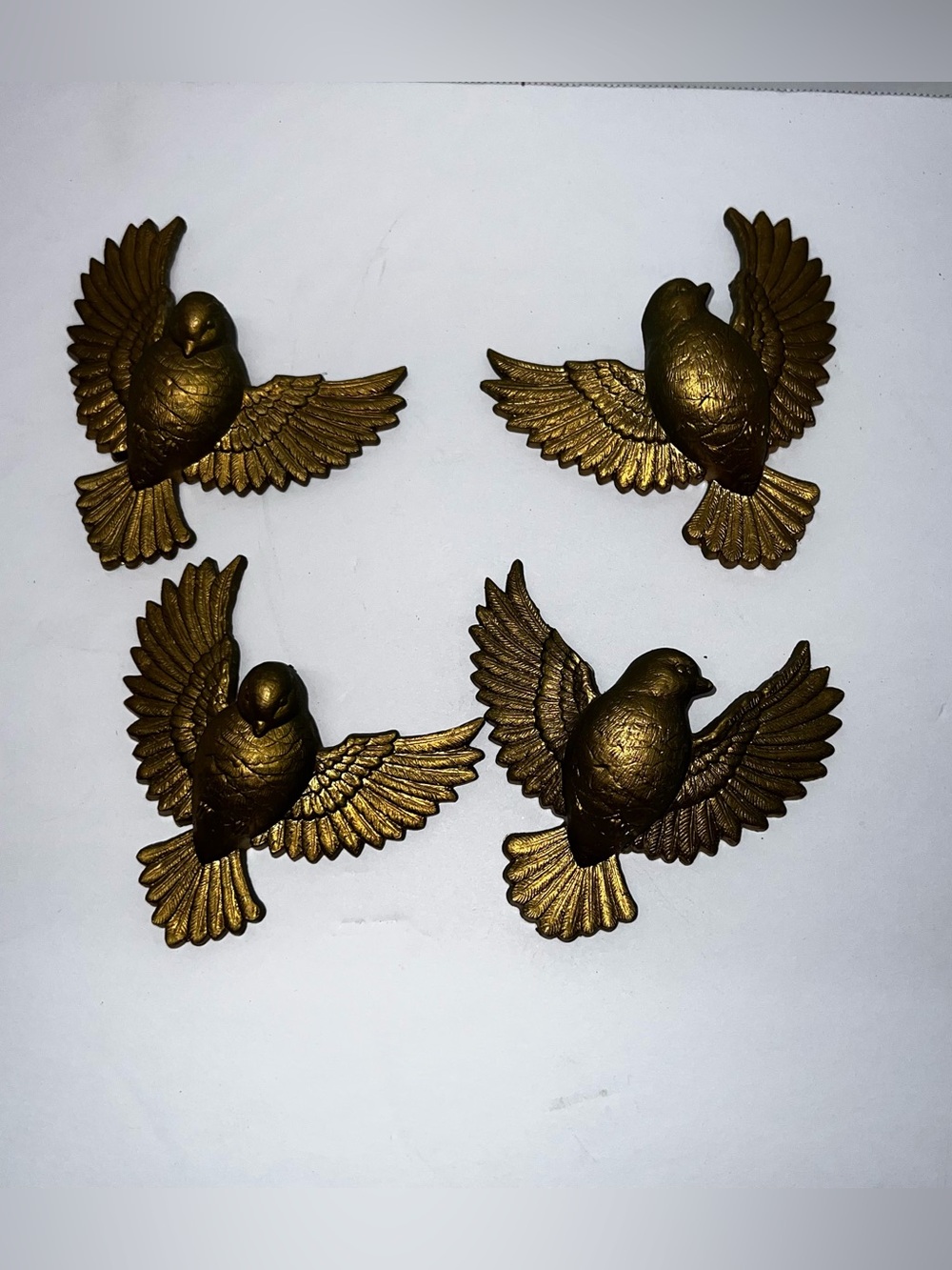 Vintage Burwood MCM Gold Tone Birds Wall Decor Hollywood Fancy Doves